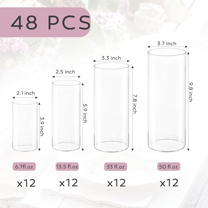 48 Pcs Glass Cylinder Vases Set – Modern Flower Vases - Image 2
