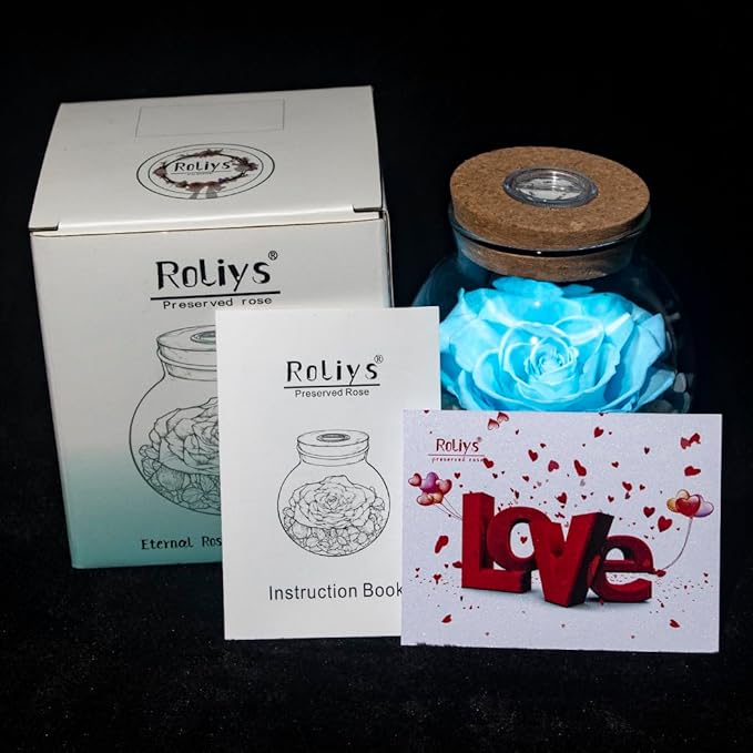 Preserved Real Roses with Colorful Mood Light Wishing Bottle, Eternal - Image 3