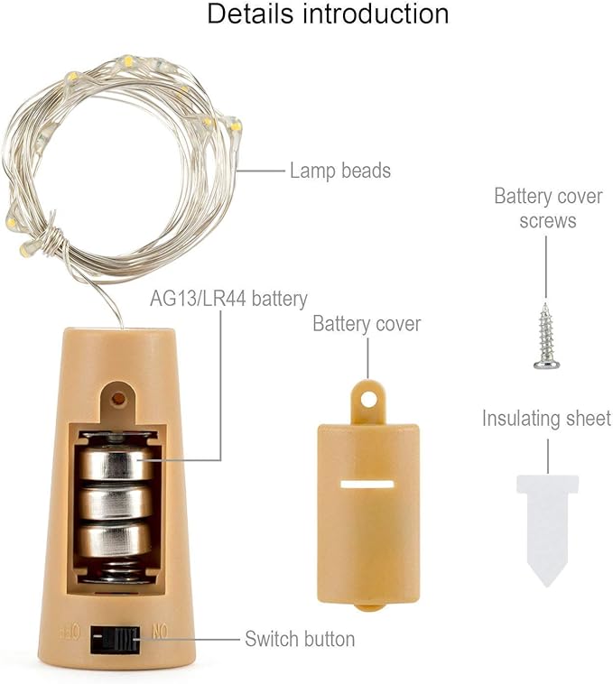 Aluan Wine Bottle Lights with Cork 10 Pack 20 LED Christmas Mini Fairy Lights - Image 7