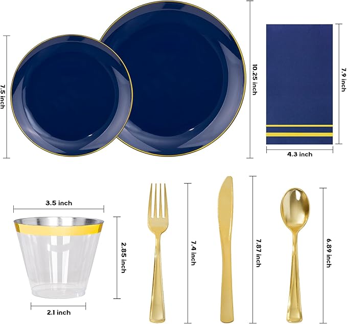 NOCCUR 350PCS Navy Blue Plastic Plates - Image 2
