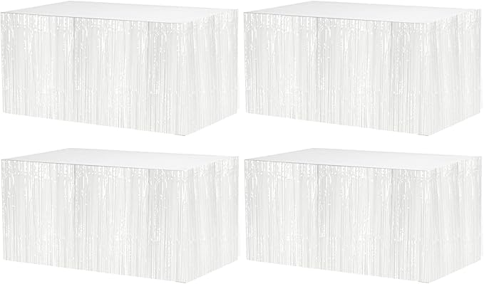 4 Pack 29x108 Inch Metallic Foil Fringe Tinsel Table Skirts by Clayghsen