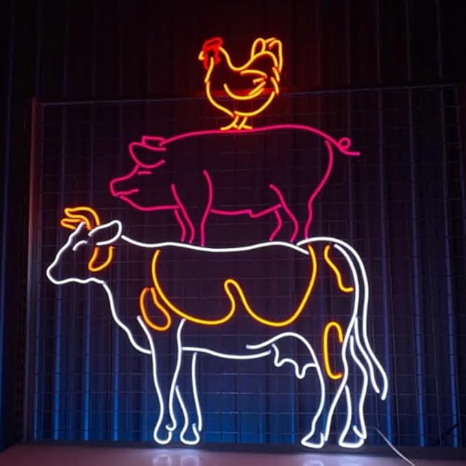 Cow Pig Chicken Farm & BBQ Restaurant Led Sign, Custom Neon Sign, Barbecue - Image 3