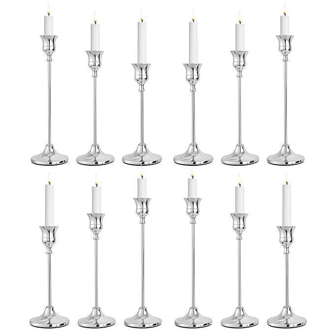 CHILL RECIPE Silver Taper Candle Stick Holders Tall Candle Holder, Vintage by Unknown
