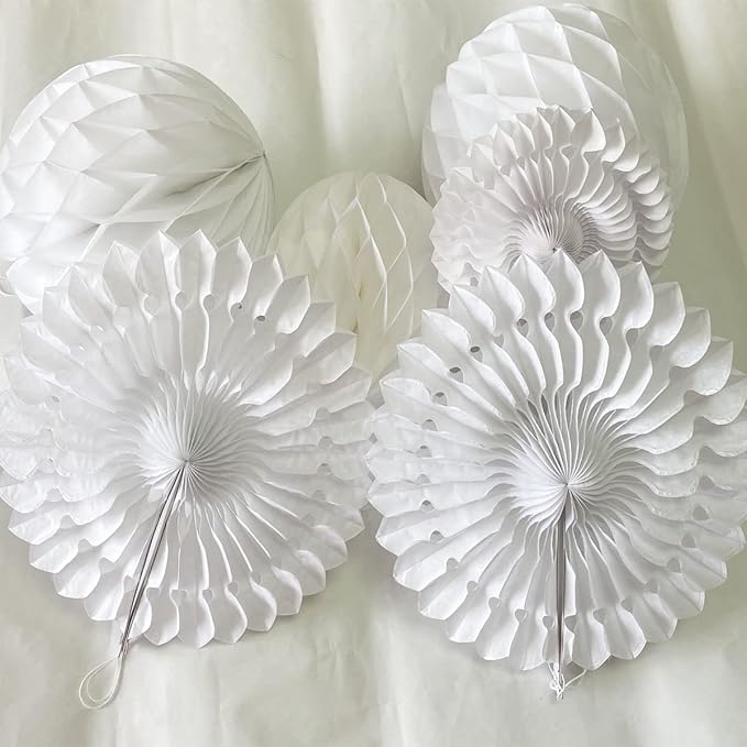 12pcs White Honeycomb Balls Tissue Paper Fans Party Honeycomb Ball Fans wall - Image 3