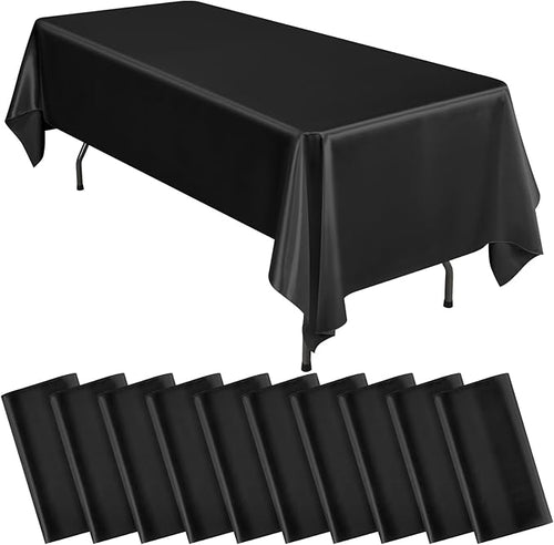 10 Packs Satin Tablecloth 57 x 108 Inch Black Rectangular Table Cloth Silk by Lumaycens