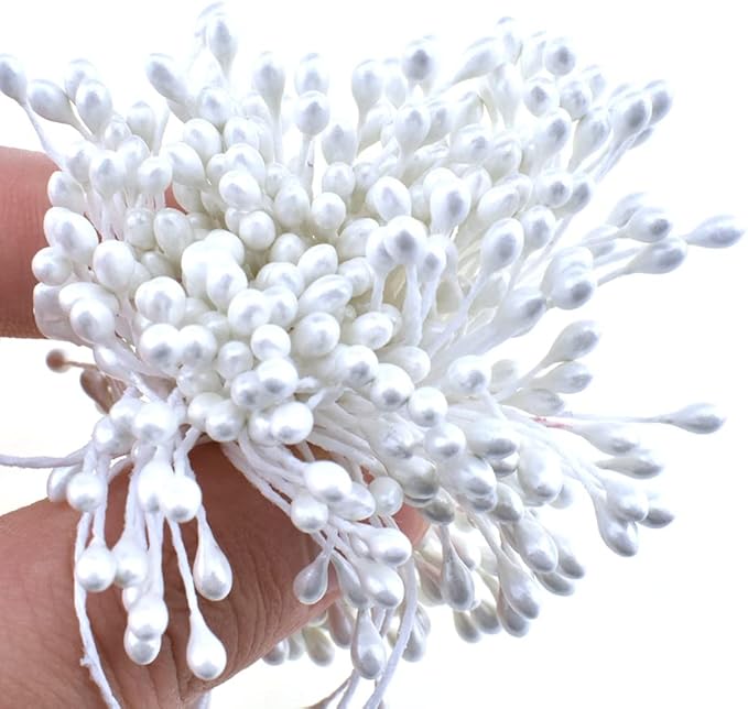 HAHIYO 700Pcs 3mm White Pearl Double Heads Flower Stamen Pistil Hand-Made - Image 4