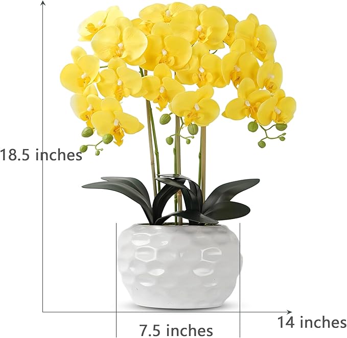 Orchid Artificial Flowers with White Vase Large Silk Faux Phalaenopsis Flowers - Image 2