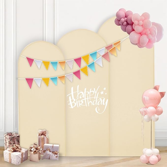 WEERRW Beige Arch Backdrop Cover Ballon Arch Stand Covers Set of 3 Spandex - Image 2