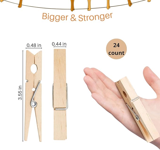 Wood Clothes Pin, Natural Birchwood Clothespins, Strong Grip, Heavy Duty - Image 5
