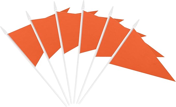 12 Pack Orange Pennant Flags Small Mini Hand Held Solid Color Pennant On Sticks - Image 2