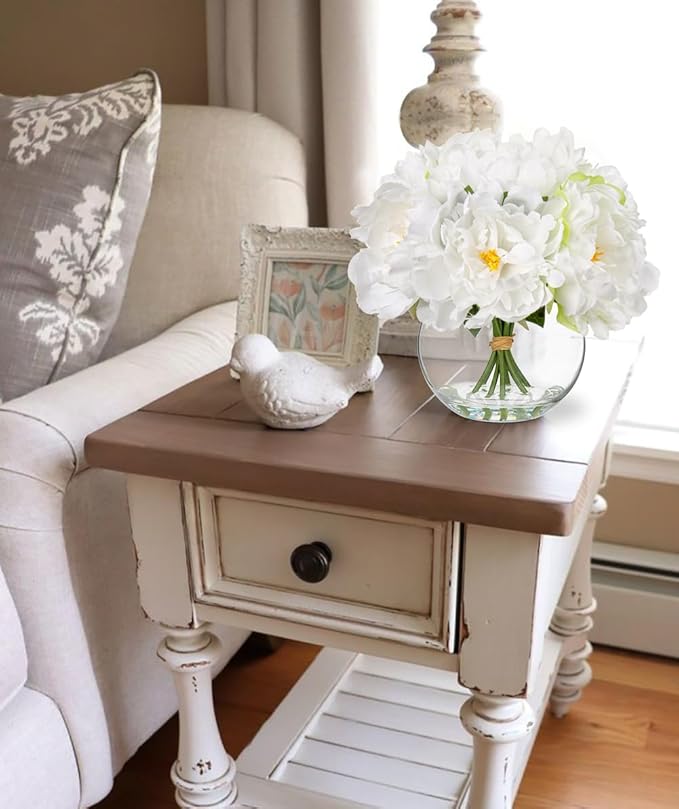 Fake Flowers in Vase White Peonies Artificial Flowers Real Touch Faux Flowers - Image 4
