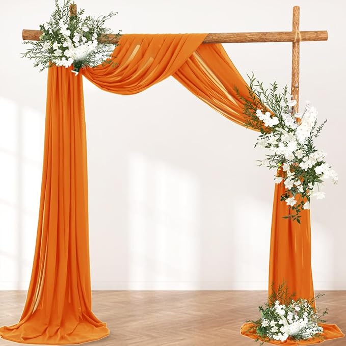 Wedding Arch Draping Fabric 2 Panels 30'' x 18FT Orange Sheer Chiffon Arch - Image 4