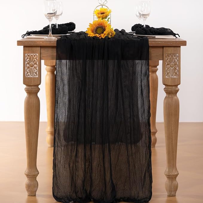 Black Halloween Table Runner Black Cheesecloth Table Runner 120 Inches Boho - Image 4