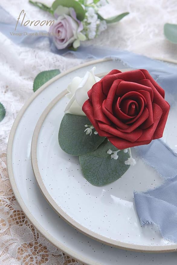 Floroom Artificial Flowers 25pcs Real Looking Dark Red Foam Fake Roses - Image 5
