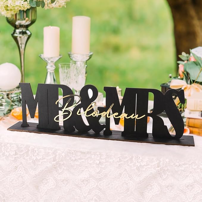 callie Personalized Mr and Mrs Wedding Table Sign, Custom Name Date Mr and Mrs - Image 2