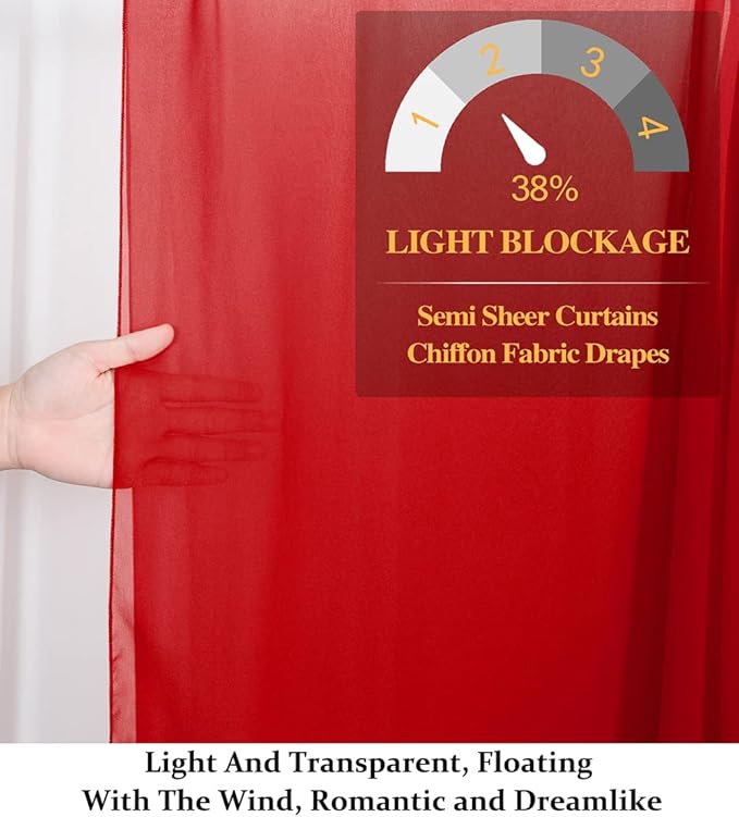 DUOBAO Red Chiffon Backdrop Curtain-2 Panels 29x120-Inch Wedding Chiffon - Image 5