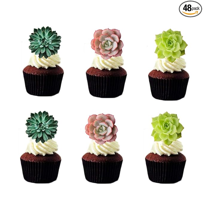 24pcs Edible Cupcake toppers Succulents Hawaiian Party Cake Summer Decoration by GEORLD