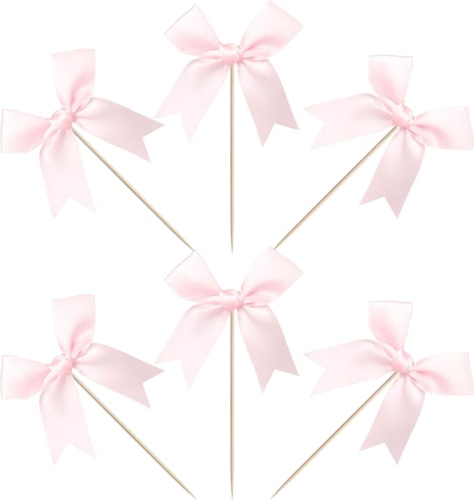 24 PCS Bow Cupcake Toppers Bowknot Coquette Bow Girls Birthday Cake Decorations - Image 3