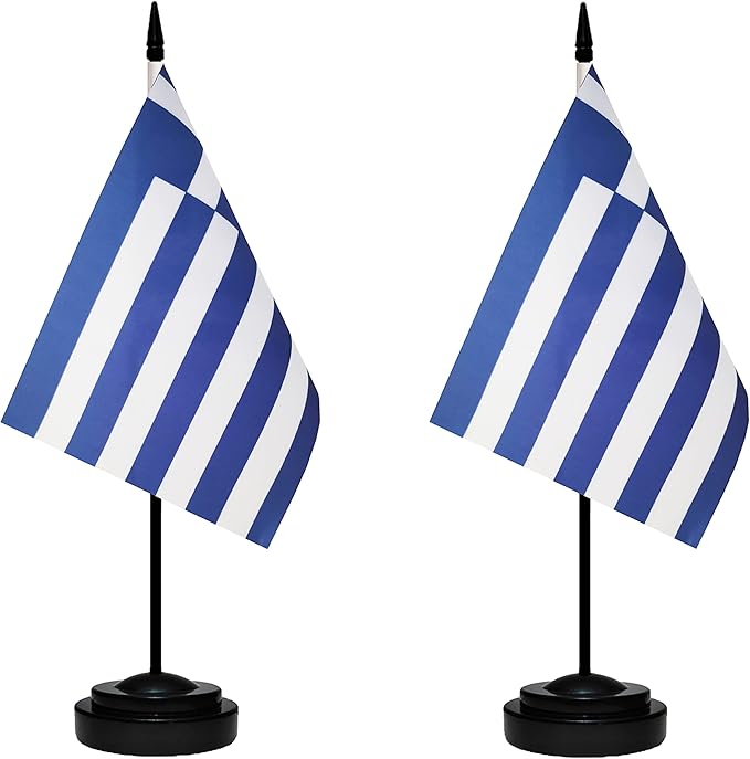 Greece Greek Deluxe Desk Flag Set, Small Mini Miniature Greece Greek Table by tibijoy