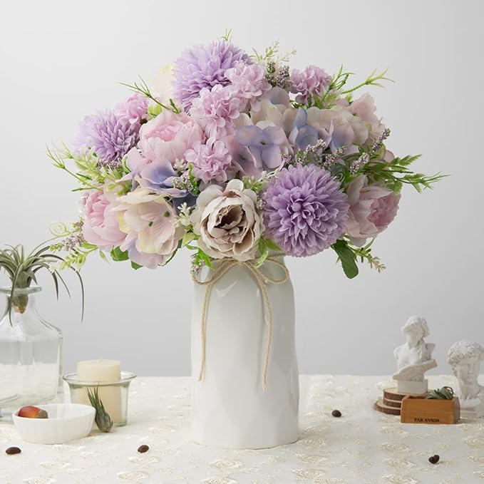 LESING Artificial Peony with Vase Silk Flowers Bouquets Fake Hydrangea Bulks - Image 2
