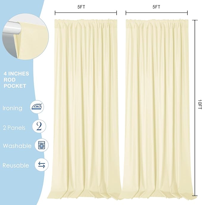 Sugargirl 10x10FT Light Yellow Backdrop Curtains Polyester Photo Backdrop - Image 5