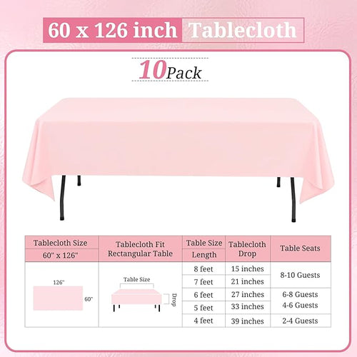 10 Pack Pink Tablecloths for 8ft Rectangle Tables 60 x 126 Inch - Image 2