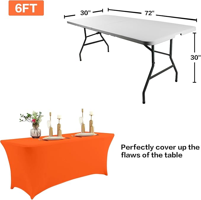 IVAPUPU 2 Pack 6FT Table Cloth for Rectangular Fitted Events Stretch Orange - Image 3