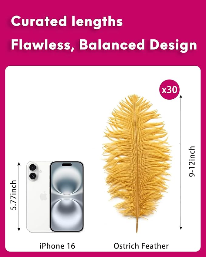 NEWONG 30pcs Gold Ostrich Feathers Natural Bulk 9-12inch Vase Craft Wedding - Image 2
