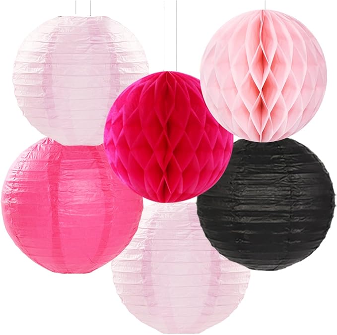 Hot-Pink Black Birthday Party-Decorations Streamers Lanterns - Image 3