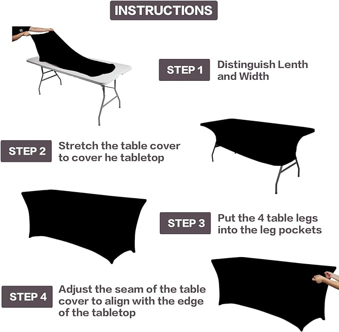 IVAPUPU 4FT Spring Table Cloth for Rectangular Fitted Events Stretch Black - Image 4