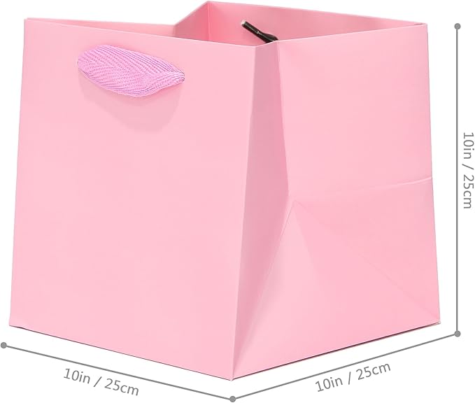 Pink Paper Gift Bag 10 in Paper Gift Box Large Square Bottom Kraft Paper Bags - Image 2