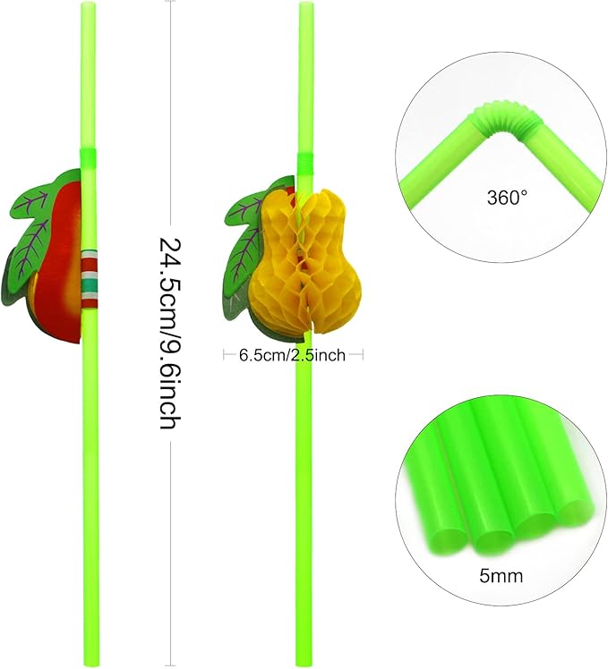 BLUE TOP Tropical Fruit Straws 9.65 Inch 100 PCS Colorful Fruit design Drinking - Image 2