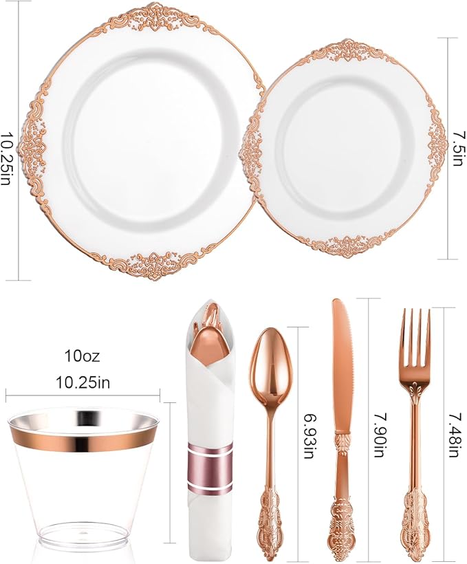 Goodluck 350 Piece Rose Gold Plastic Dinnerware Set - Image 3