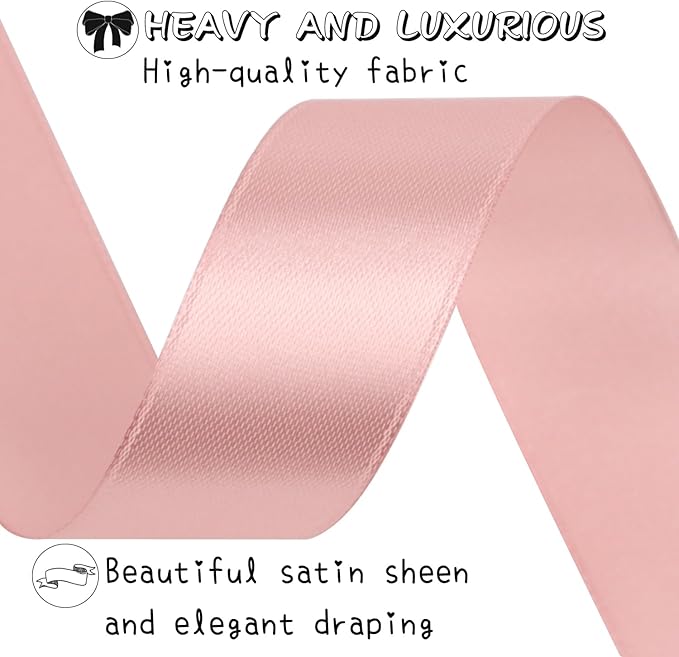 Rose Gold Solid Satin Ribbon 1 Inch 50 Yards Solid Polyester Fabric Ribbon - Image 3
