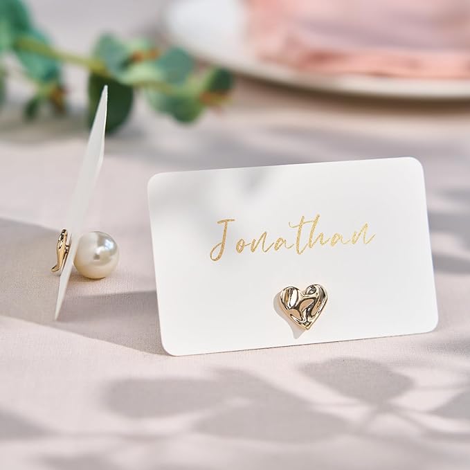 UNIQOOO 12Pcs Decorative Gold Love Heart Place Card Holders Bulk, Romantic Name - Image 2