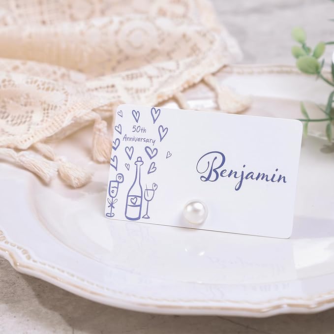 UNIQOOO 24Pcs Decorative Pearl Place Card Holders Bulk, Elegant Ivory Name Card - Image 5