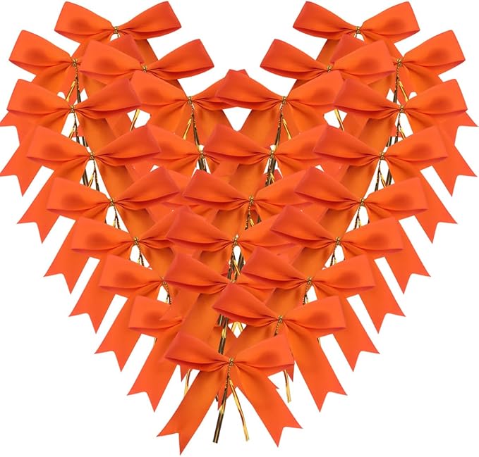 50pcs 3-1/2" Orange Twist Ties Satin Bows in Pumpkin Color Twist Tie Bows by Micomon