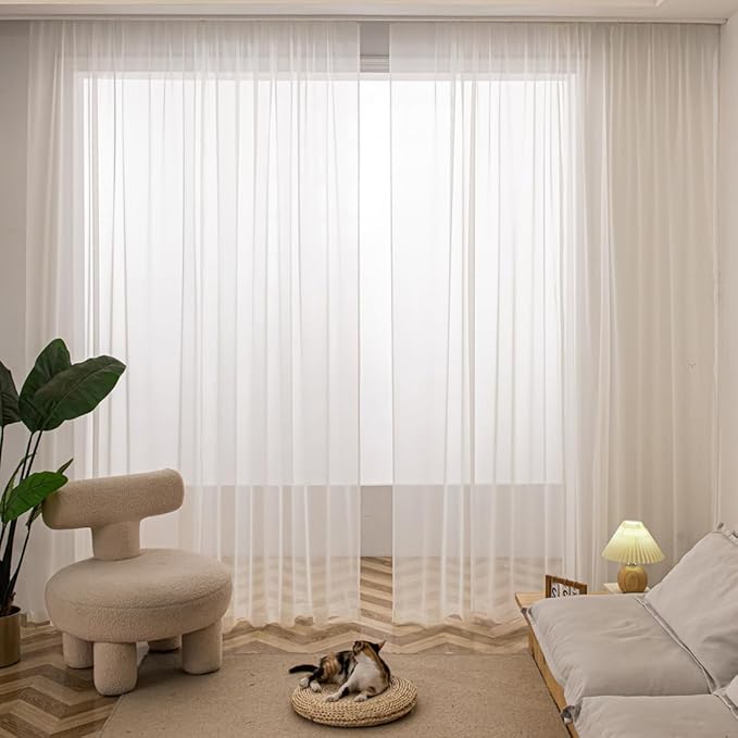 Window Beige Sheer Curtains 48x45 Inches 2 Panels Sheer Curtain Basic Rod by L%26TEC
