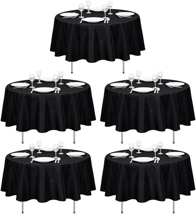 LTC LINENS 5 Pack 90 Inch Round Tablecloth Black by LTCLINENS