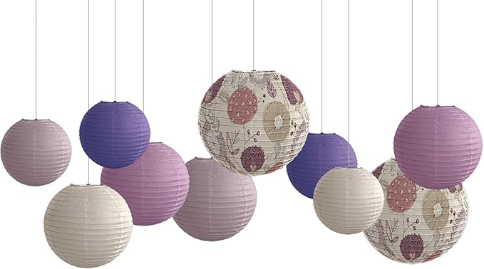 Paper Lanterns Party Decorations Size of 12’10’8inch Floral Pattern Purple Pink - Image 3