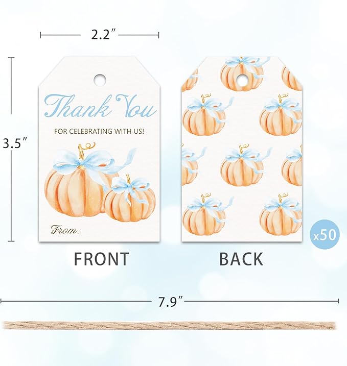 50pcs Little Pumpkin Thank You Tags, Pumpkin Bow Fall Theme Favor Tags - Image 2