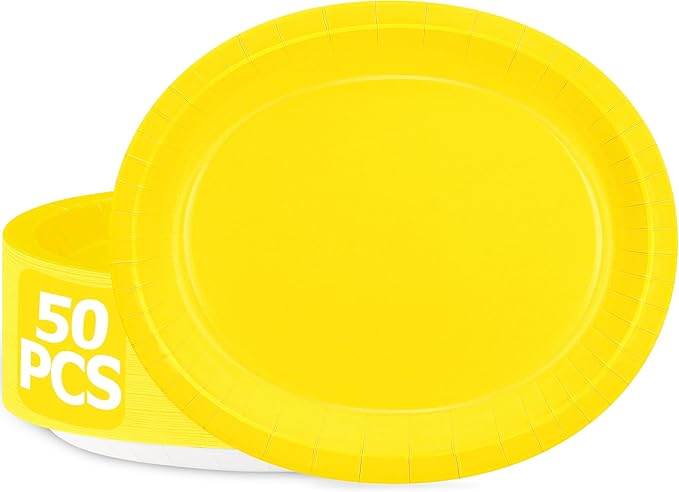 50 Pcs Party Decorations, 12.2'' X 10.2'' Oval Large Paper Plates, Heavy Duty by QZYL