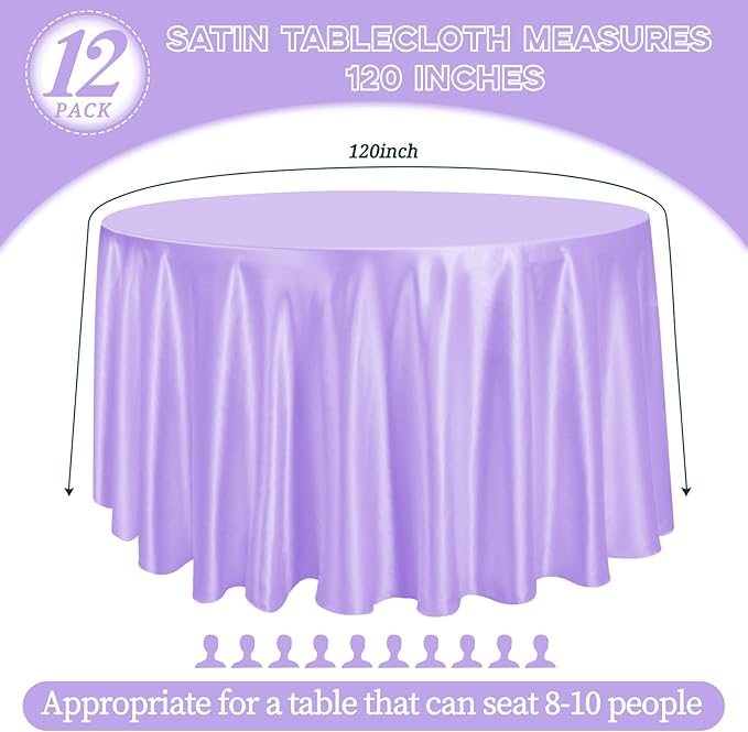 fani 12 Pack 120 Inch Lavender Satin Tablecloth - Image 2