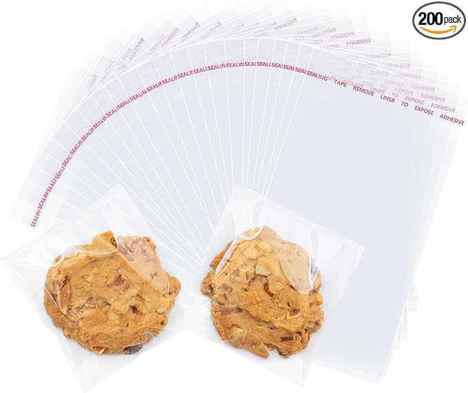 200 Pcs Clear Cellophane Bags 4 x 6 inches Cookie Bags, Self Sealing Cellophane by Unknown