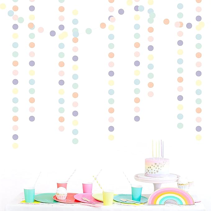 Pastel Rainbow Birthday Party-Decorations Streamers - 52FT Yellow Blue Mint - Image 4