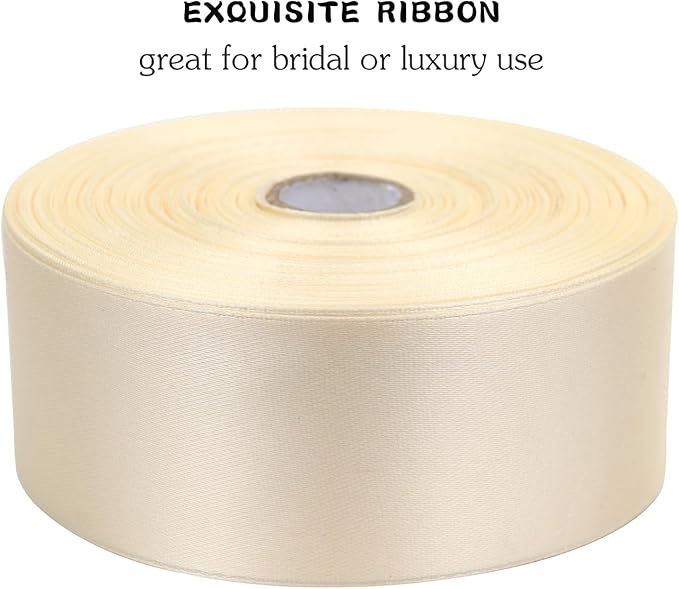 Rice White Solid Satin Ribbon 1-1/2 Inch 50 Yards Solid Polyester Fabric Ribbon - Image 4