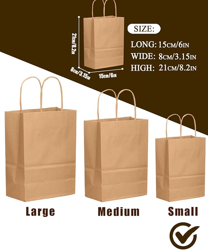 qiqee 50-Packs Brown Paper Gift Bags - Image 3