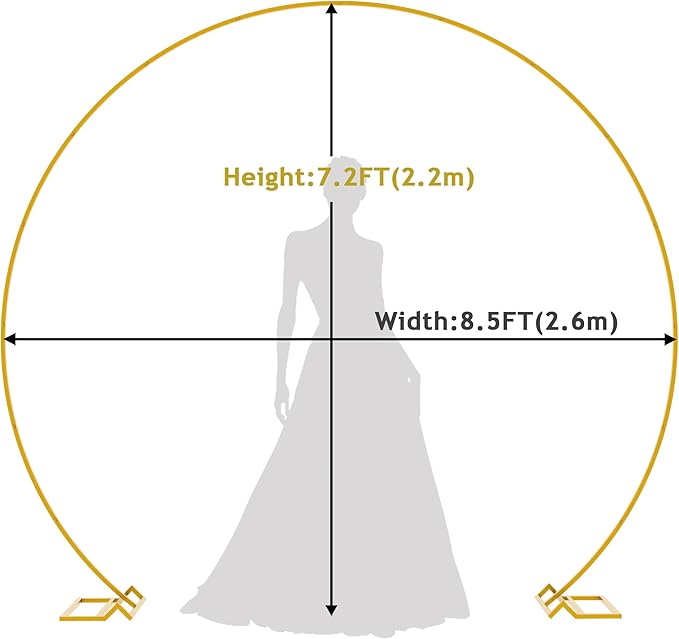 Asee'm 8.5FT Gold Wedding Arch Round Backdrop Stand Large Circle Metal Floral - Image 2