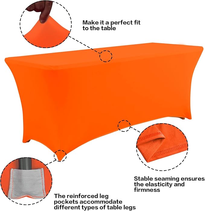 IVAPUPU 2 Pack 6FT Table Cloth for Rectangular Fitted Events Stretch Orange - Image 2