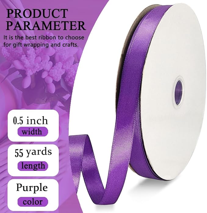 Purple Satin Ribbon Double Faced Satin 1/2 inch x 55 Yards Polyester Ribbon - Image 2